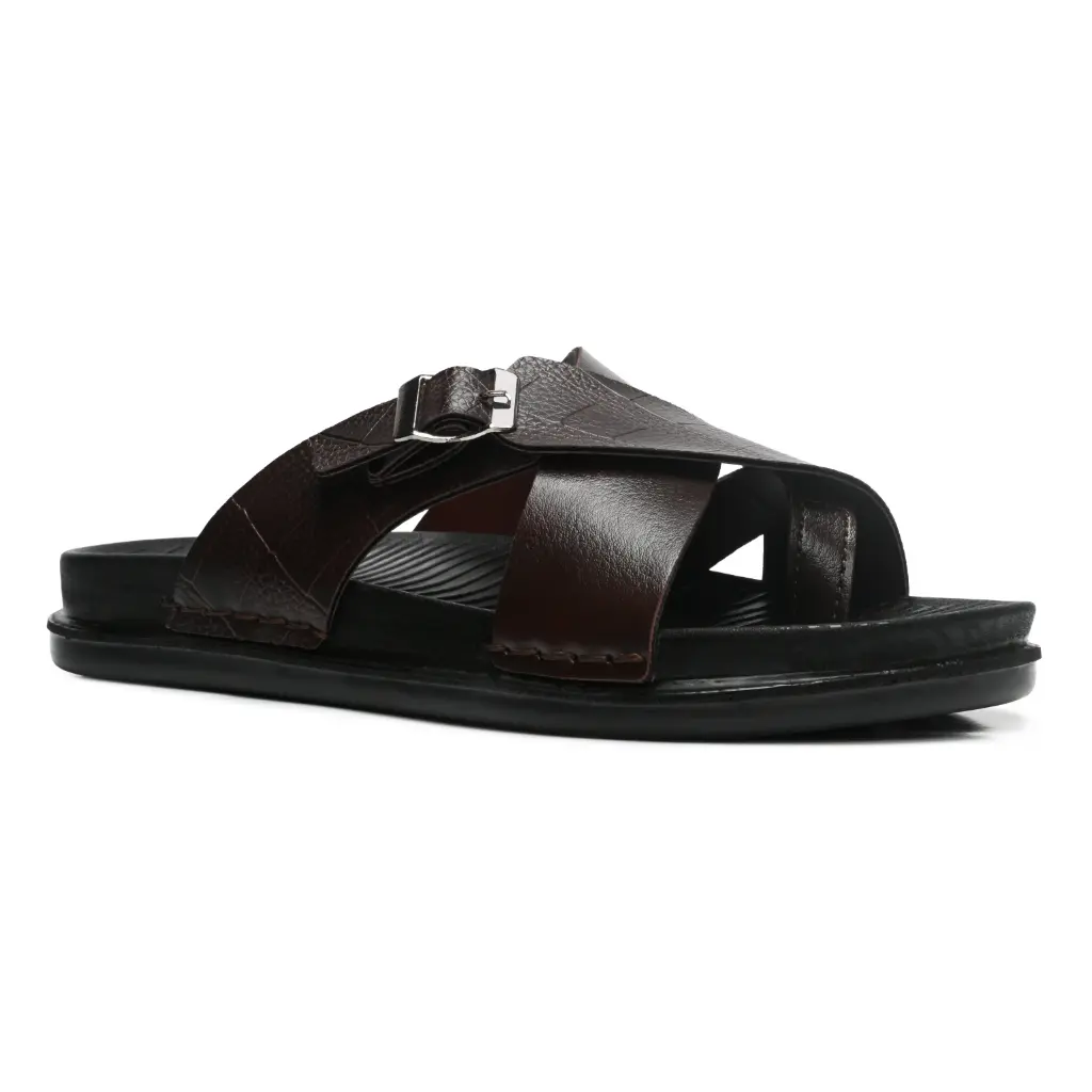 Trekiva Men’s Premium PU Cross-Strap Sandals | Double Density Sole, Soft Cushioned Footbed, Adjustable Buckle, Anti-Slip Outsole | Comfortable for Daily Use | Flexible & Durable | TPG-3081